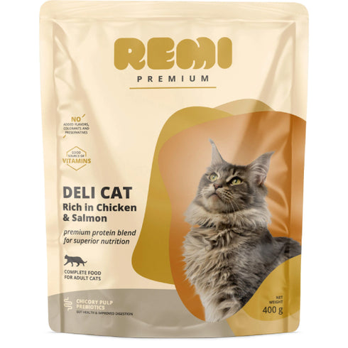 Hrana uscata pentru pisici Remi Premium Deli Pui si Somon 400g